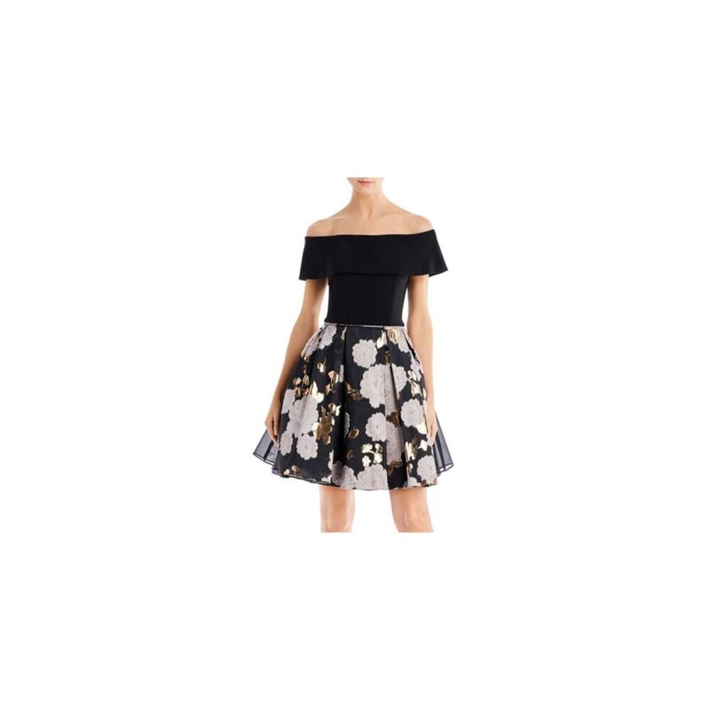 AVERY G Womens Black Organza Flutter Sleeve Short Party Fit + Flare Dress 14